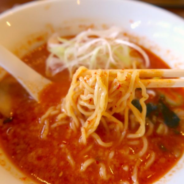 細麺に唐辛子的スープ