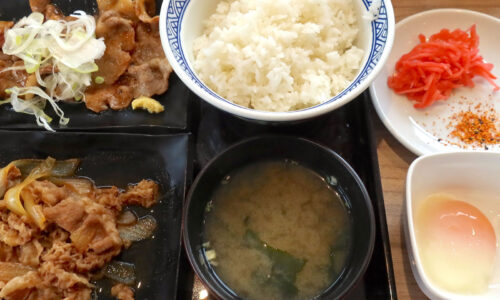 「吉野家」のW定食で新登場の生姜焼き丼といつもの牛丼を楽しむ！