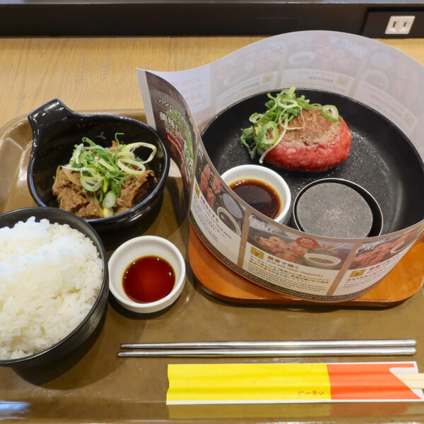 極味や特選ハンバーグ＆切り落とし牛皿（1,840円）＋羽釜炊きごはん（250円）