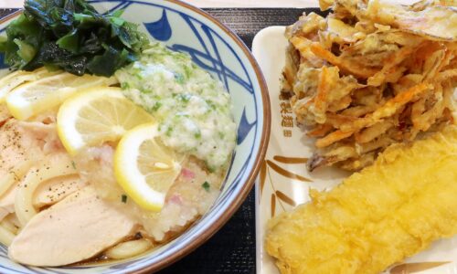 「丸亀製麺」の限定・柑橘香るねばとろ鶏ぶっかけ＋秋刀魚天＆ごぼうかき揚