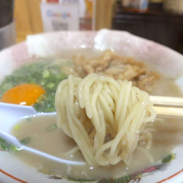 細麺とマイルドな豚骨臭のするスープ