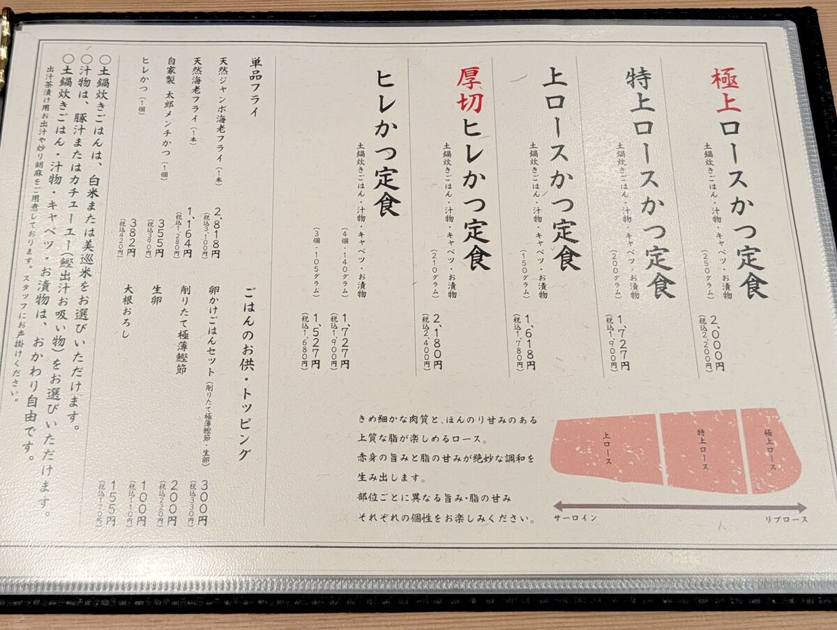 とんかつメニュー
