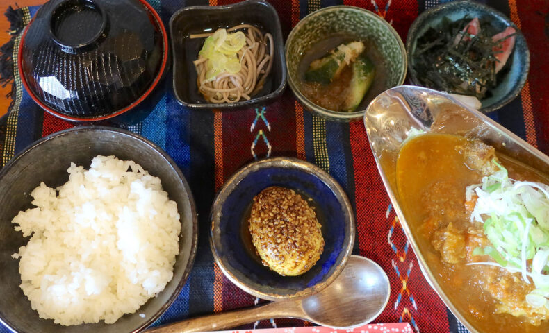 那覇「焼鳥居酒屋ポロロ」で小皿がおいしい定食なんだけど、スパイス利いた気まぐれスペシャルカレー